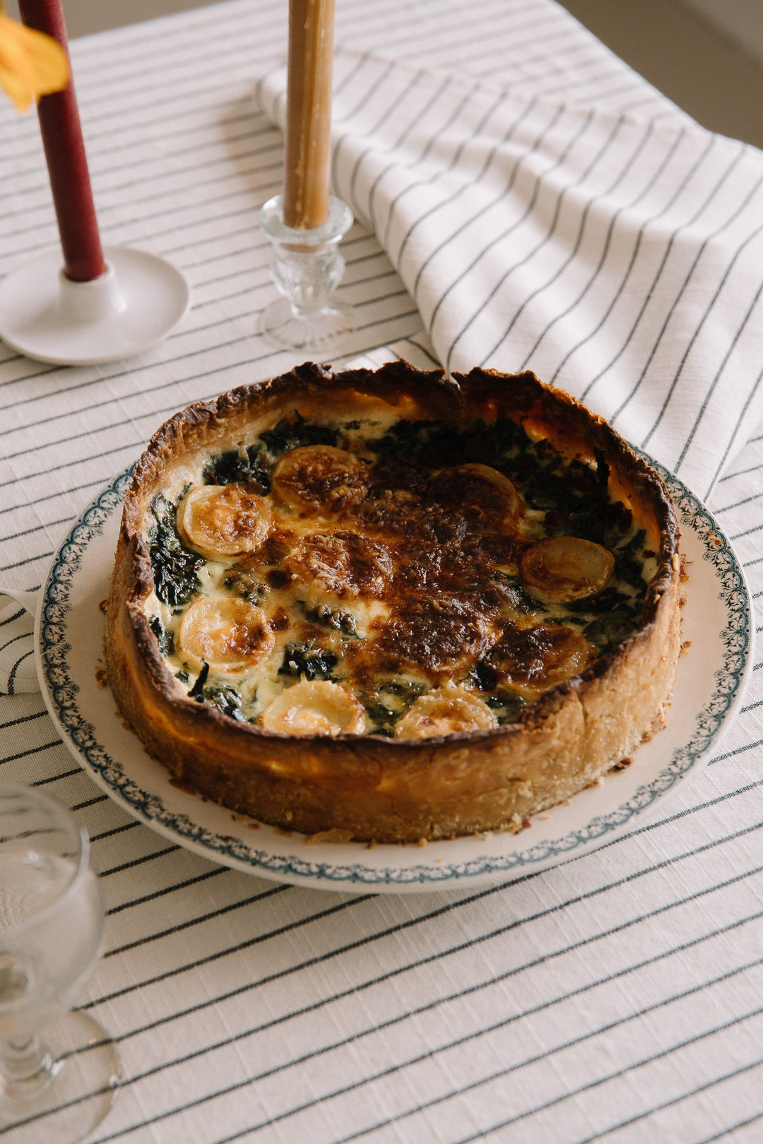 Torchon Écru à rayures en coton flammé