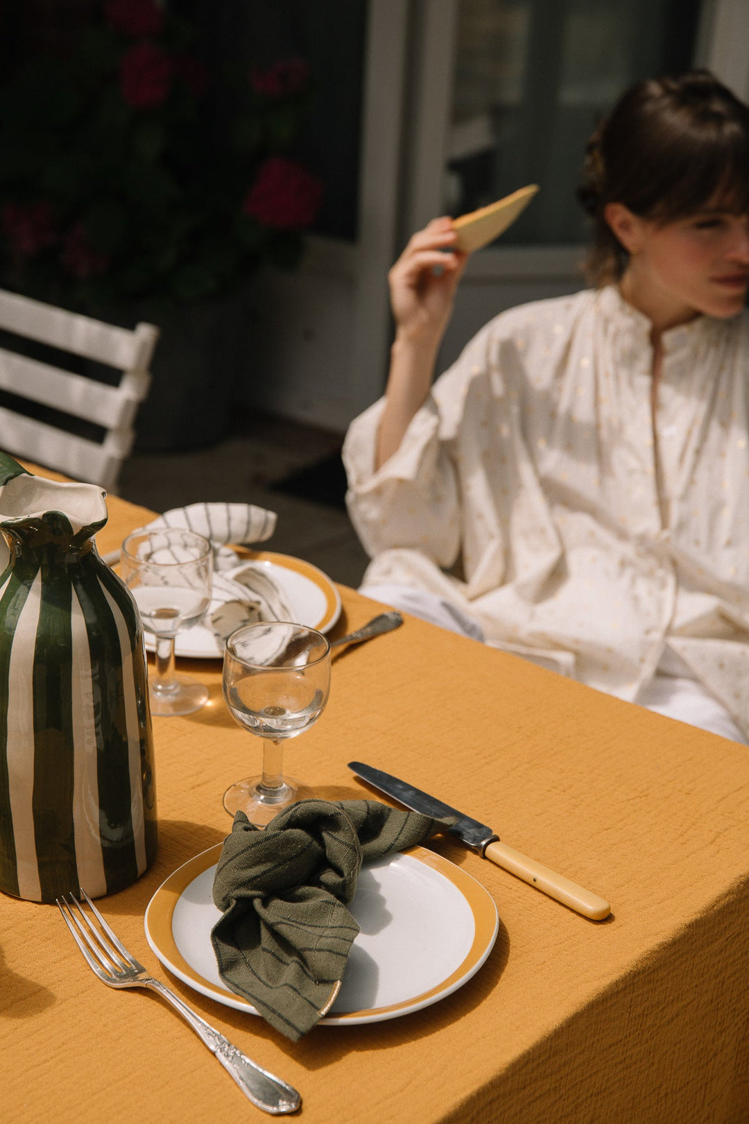 Caper Green Slub Cotton Striped Napkins (Set of 2)