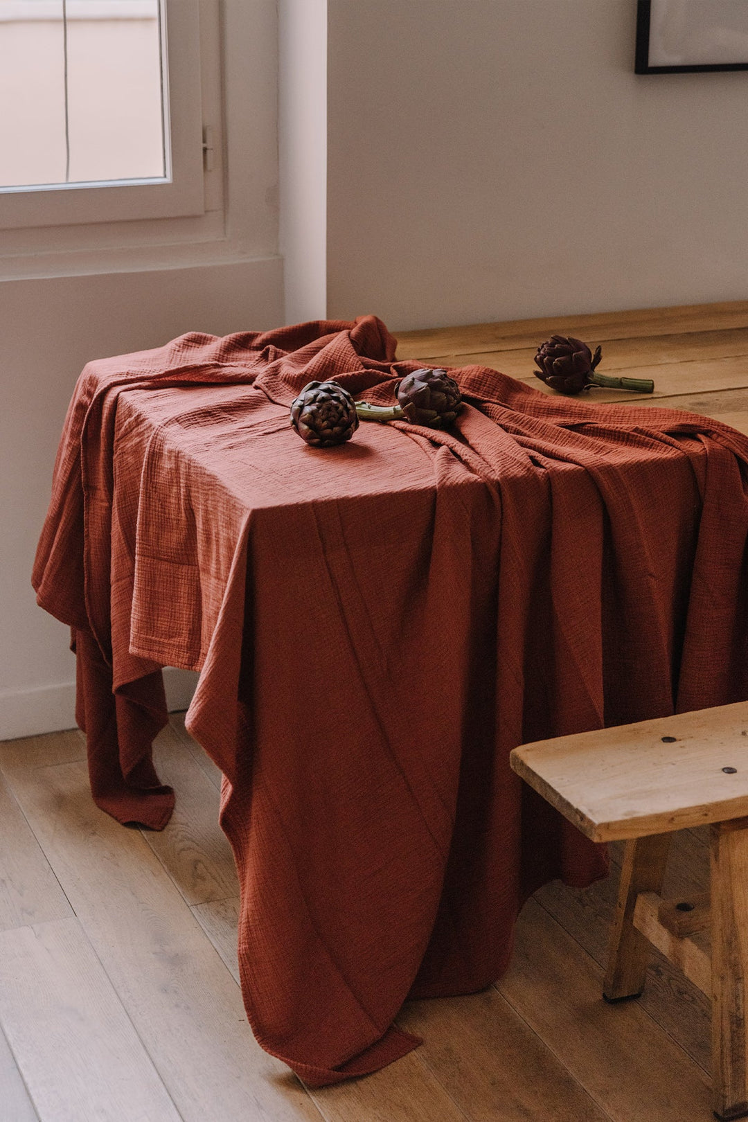 Nappe en double gaze de coton rouille Nappes Les Pensionnaires