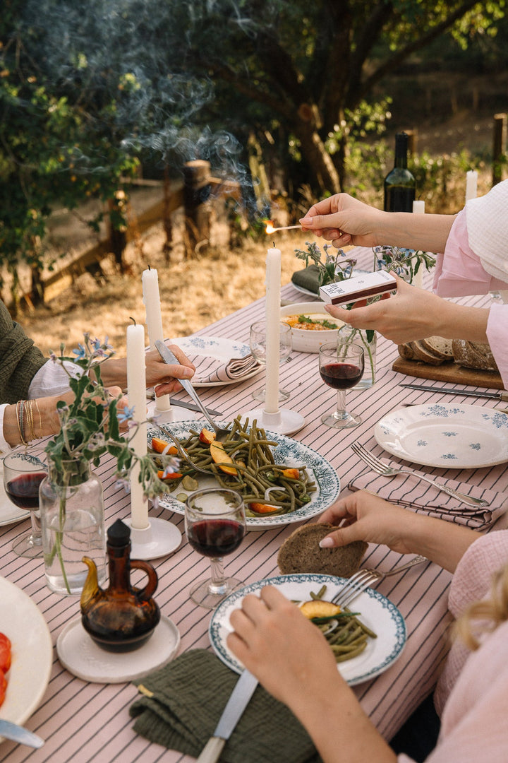 Delicate Pink Slub Cotton Striped Tablecloth