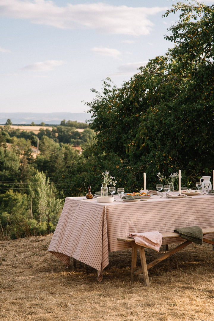 Delicate Pink Slub Cotton Striped Tablecloth
