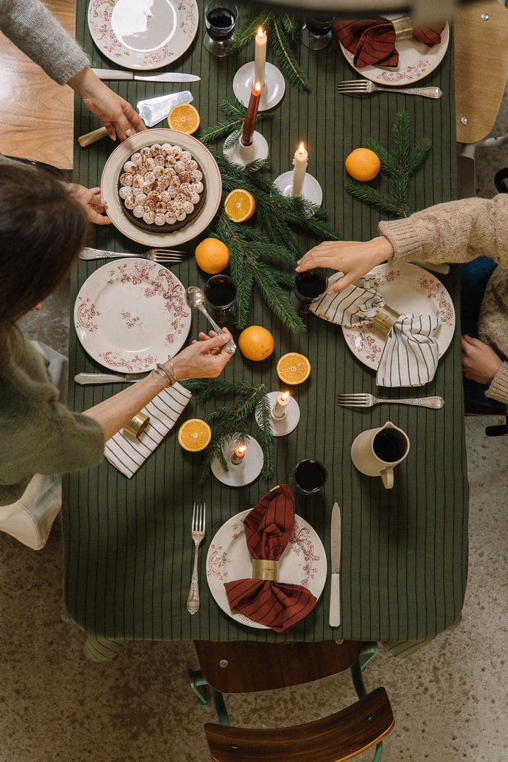 Caper Green Slub Cotton Striped Tablecloth