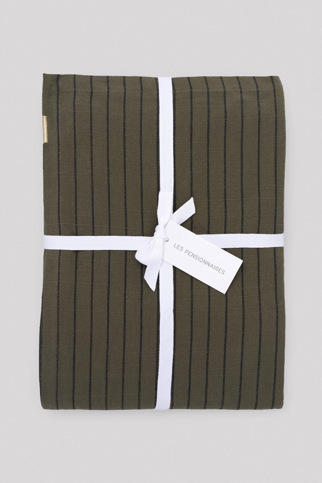 Caper Green Slub Cotton Striped Tablecloth