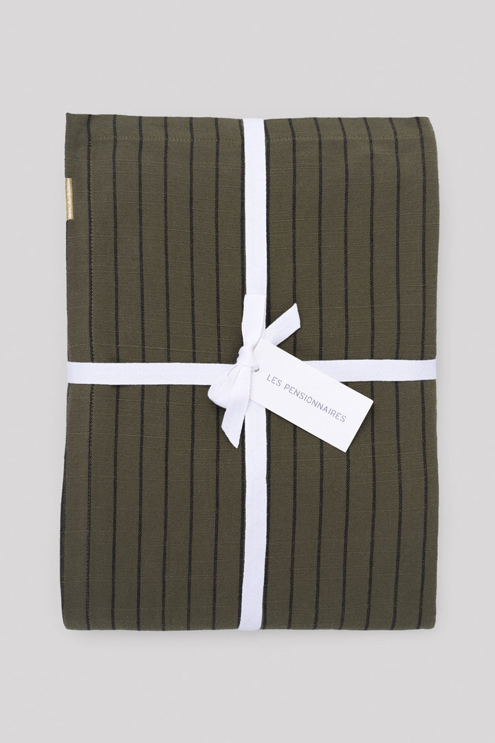 Caper Green Slub Cotton Striped Tablecloth
