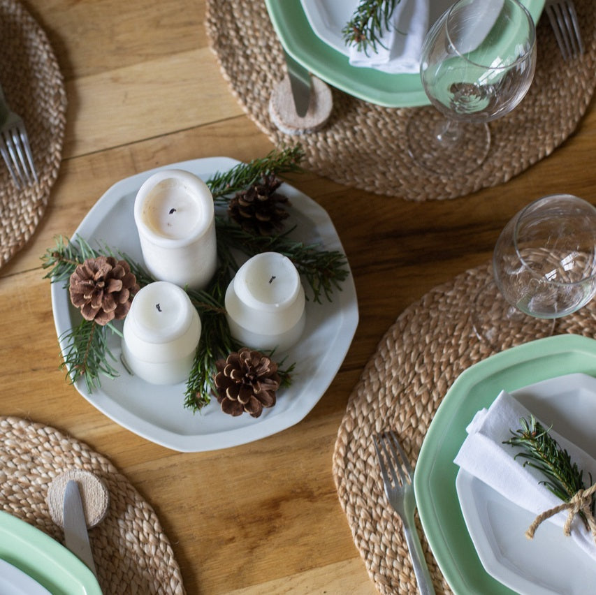 Lot d'assiettes et assiettes à dessert mix and match Vert/Blanc Services vaisselle Ogre la Fabrique