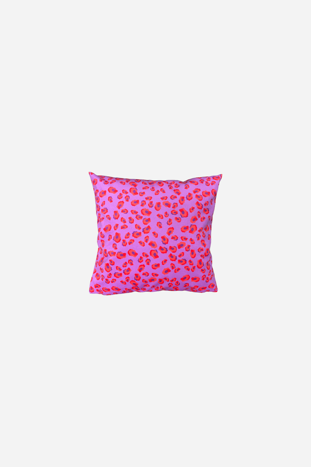 Louise - Coussin motif iconique léopard rose, violet et orange en suédine de velours
