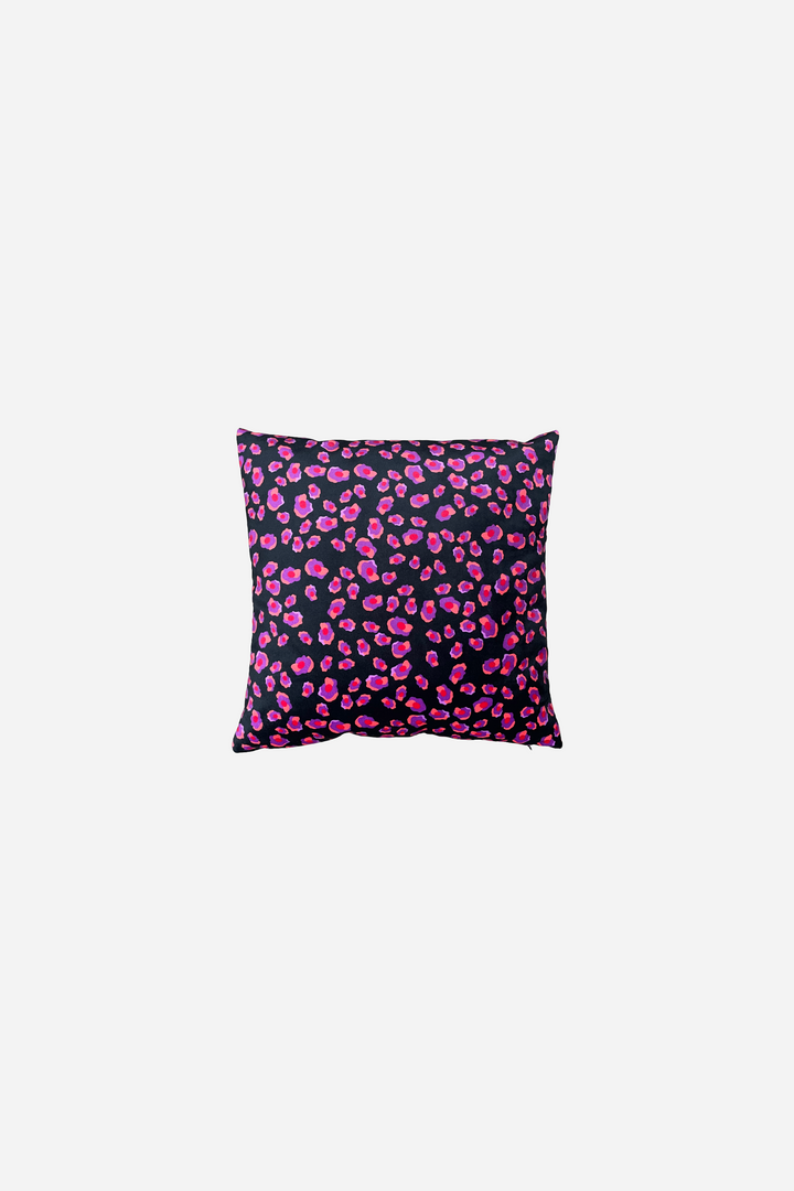 Victor - Iconic black, purple, and orange leopard print cushion in velvet suede
