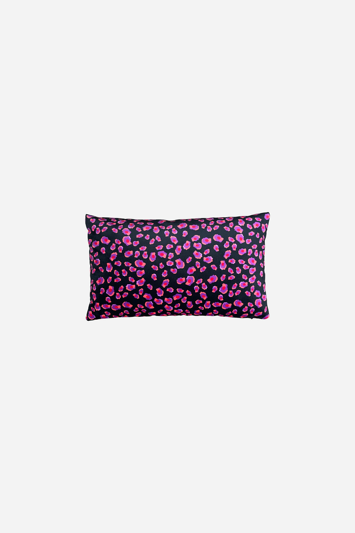 Victor - Iconic black, purple, and orange leopard print cushion in velvet suede