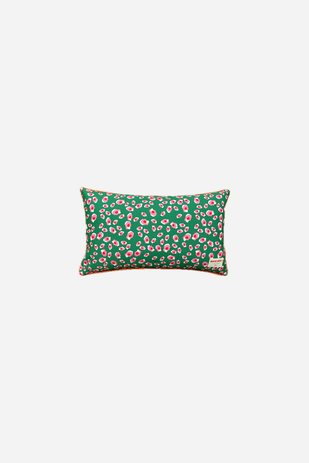 Coussin vert au motif iconique léopard rose blanc - Garance