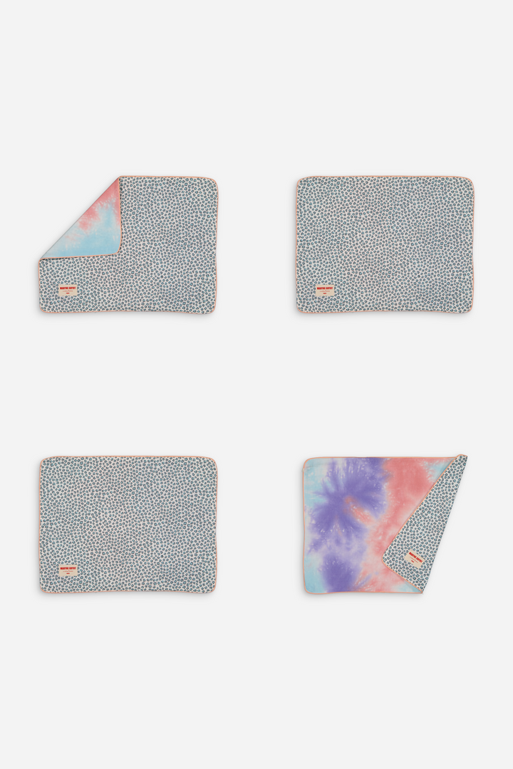 Lot de 4 sets de table réversibles motif Graou turquoise et tie and dye violet - Graou Bleu
