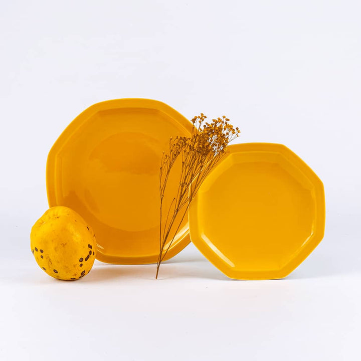 L'assiette à dessert en porcelaine octogonale - Jaune moutarde Assiettes à dessert Ogre la Fabrique