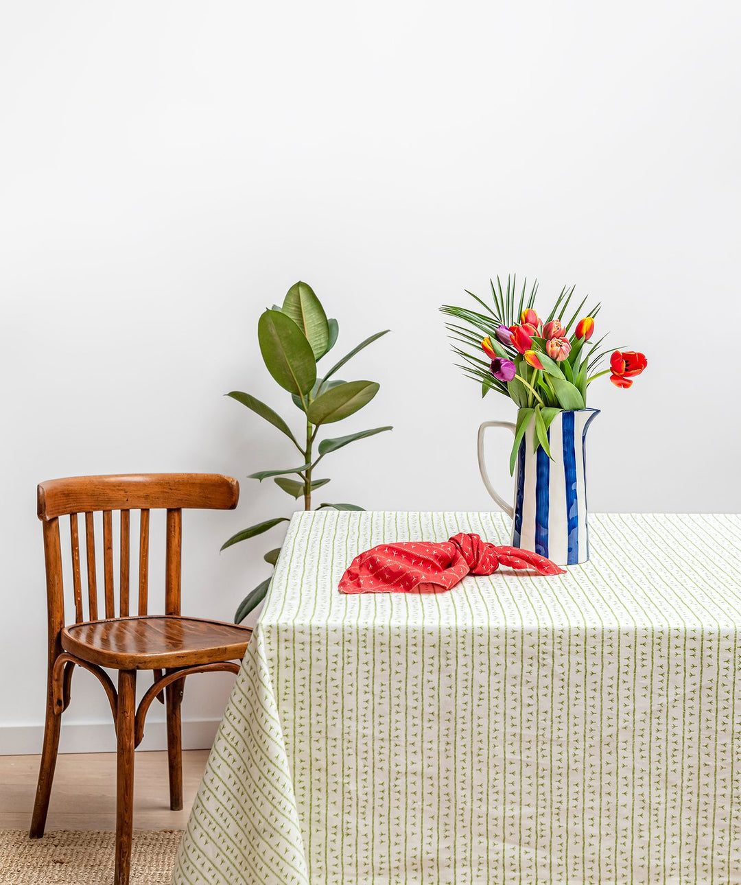 Nappe de table lin - Motif ARRASTA PÉ couleur VERT Nappes Sabia Brasilian Design