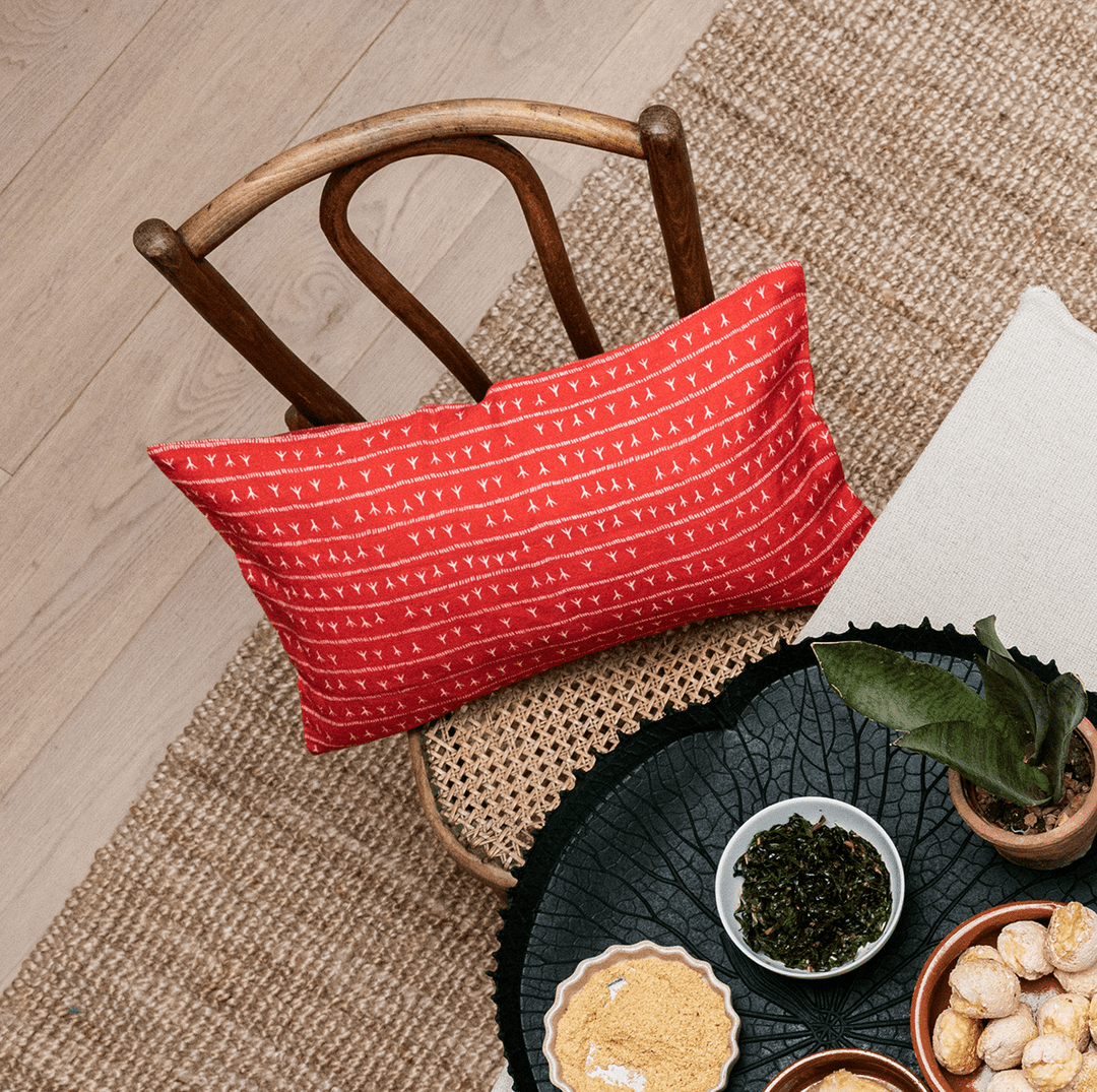 Linen cushion cover 30x50 - ARRASTA PÉ pattern in red TERRA