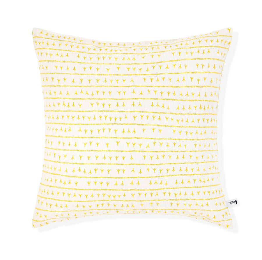 Housse de coussin lin 45x45 - Motif ARRASTA PÉ couleur JAUNE Housses de coussins Sabia Brasilian Design