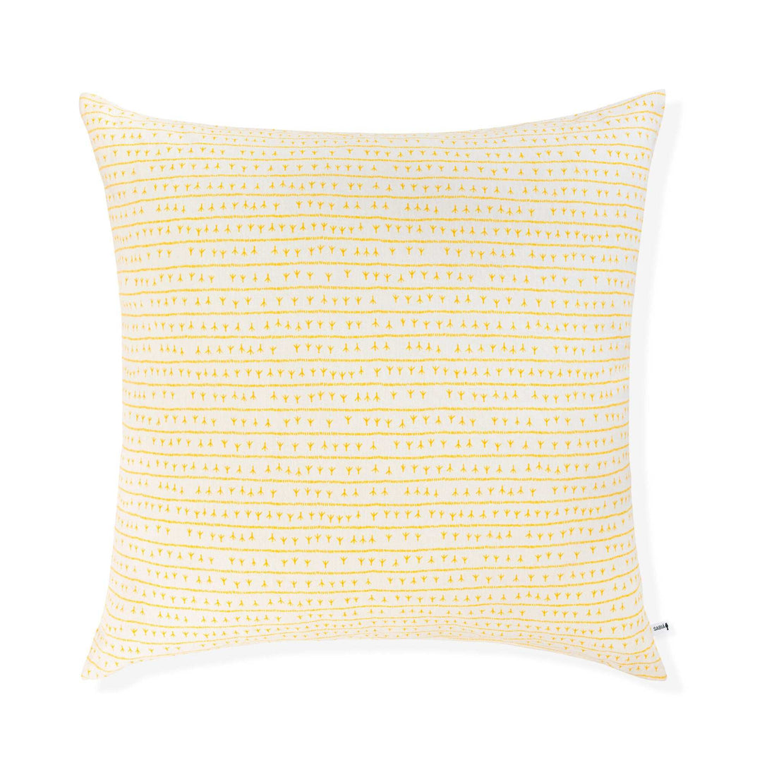 Housse de coussin lin 80x80 - Motif ARRASTA PÉ couleur JAUNE Housses de coussins Sabia Brasilian Design