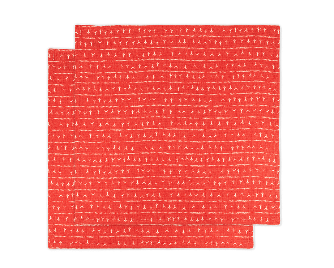 Serviette de table lin (par 2) 45x45 - Motif ARRASTA PÉ couleur rouge TERRA Serviettes de table Sabia Brasilian Design