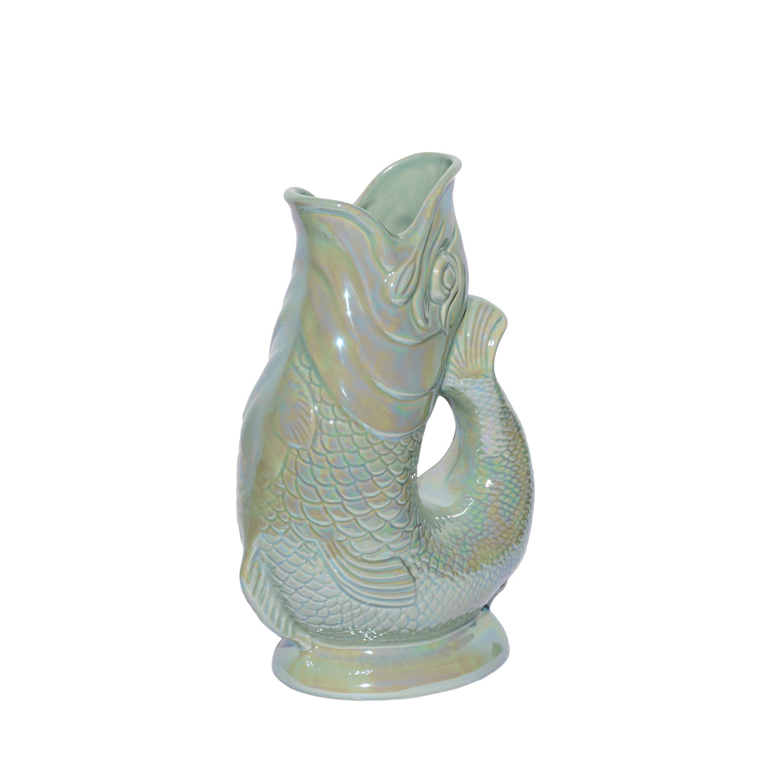 Authentic GlouGlou Fish Carafe | Gluggle Jug | Iridescent Sage Green