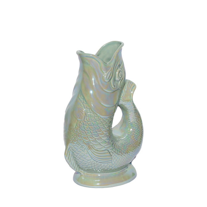 Authentic GlouGlou Fish Carafe | Gluggle Jug | Iridescent Sage Green