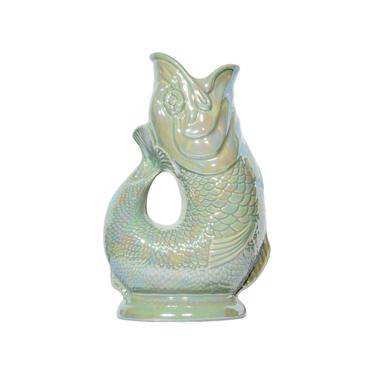 Authentic GlouGlou Fish Carafe | Gluggle Jug | Iridescent Sage Green