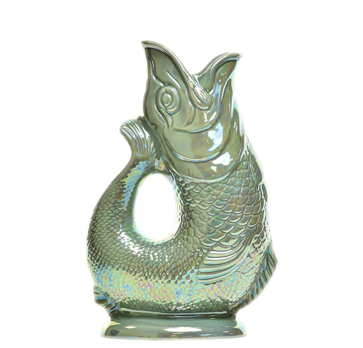 Authentic GlouGlou Fish Carafe | Gluggle Jug | Iridescent Sage Green