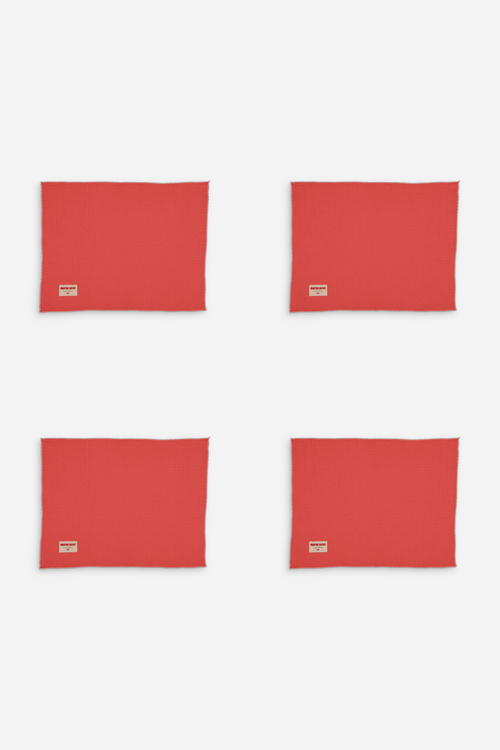 Set of 4 textured plain placemats - Coral Waffle