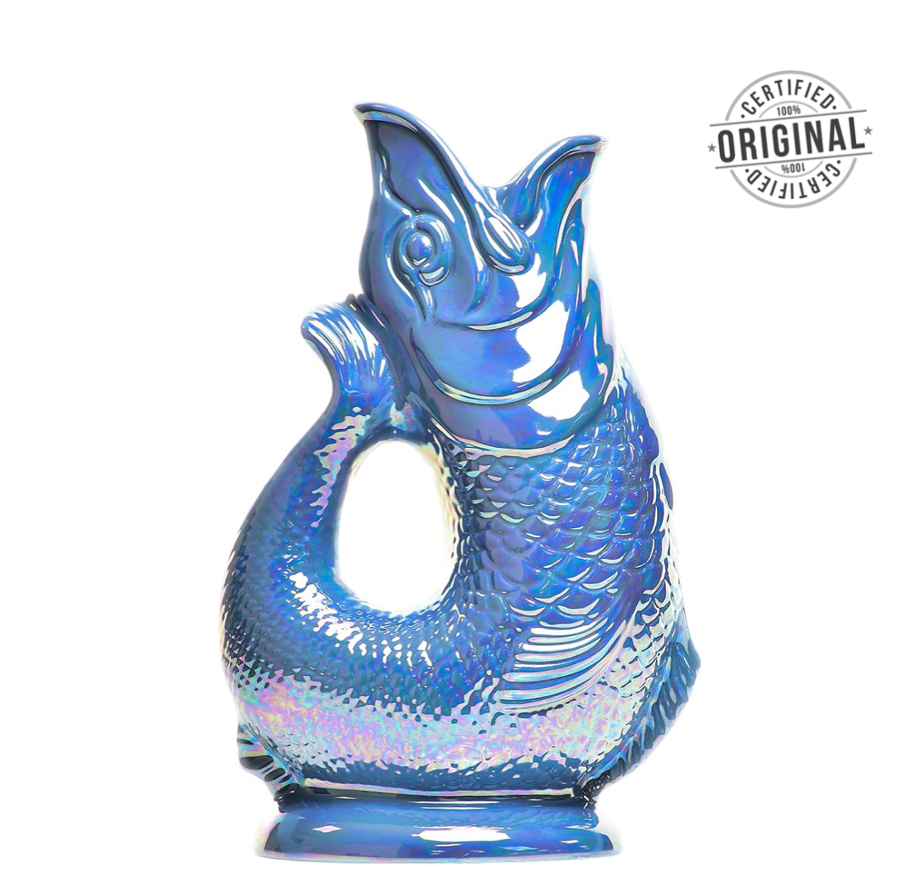 Authentic GlouGlou Fish Carafe | Gluggle Jug | Iridescent Navy Blue
