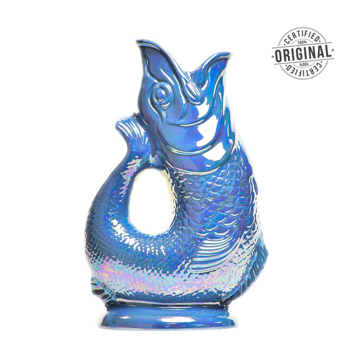 Authentic GlouGlou Fish Carafe | Gluggle Jug | Iridescent Navy Blue