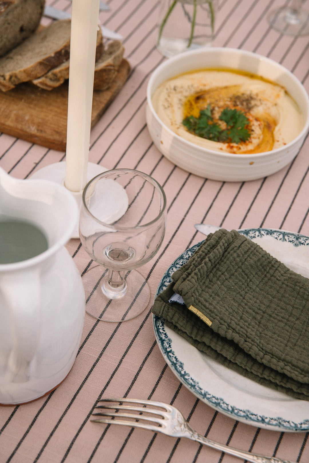Serviettes de table en double gaze de coton vert câpre (lot de 2)