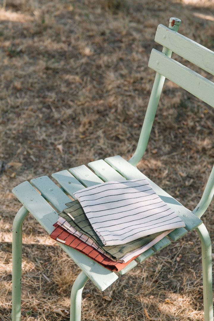 Caper Green Slub Cotton Striped Napkins (Set of 2)