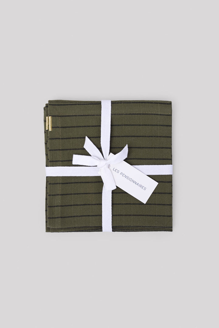 Caper Green Slub Cotton Striped Napkins (Set of 2)