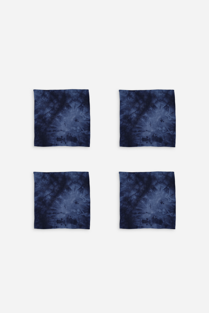 Set of 4 navy blue tie-dye cotton napkins