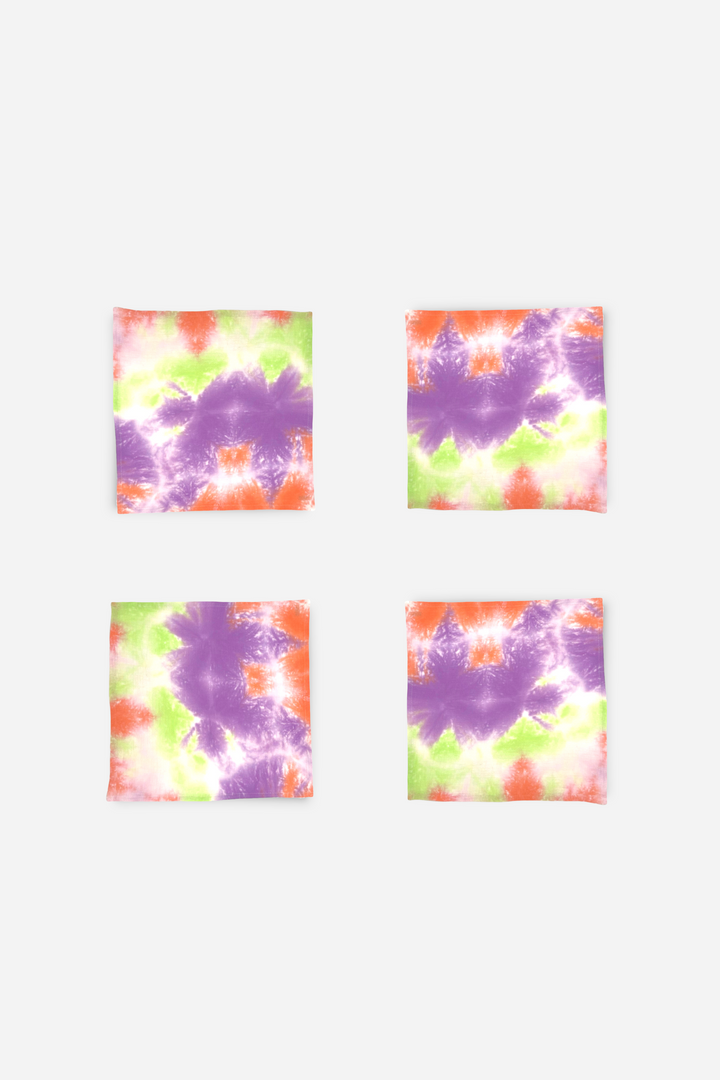 Set of 4 orange and green tie-dye napkins - Apricot