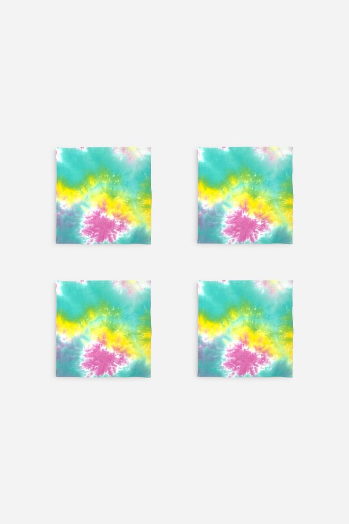 Lot de 4 serviettes de table tie and dye rose et jaune