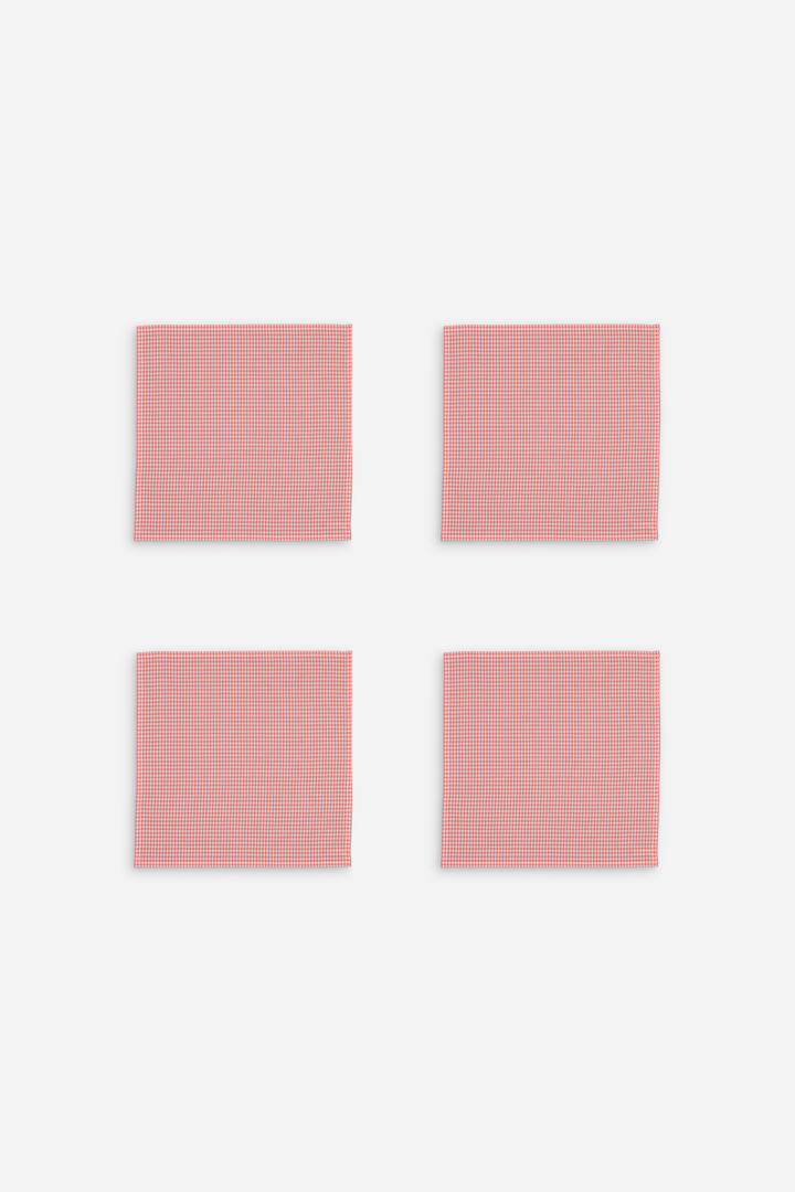 Set of 4 small coral gingham dinner napkins