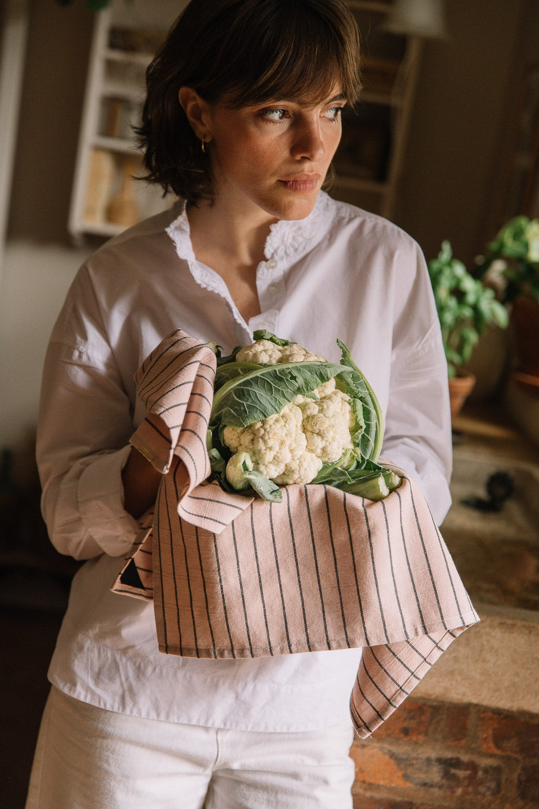 Delicate Pink Striped Slub Cotton Tea Towel
