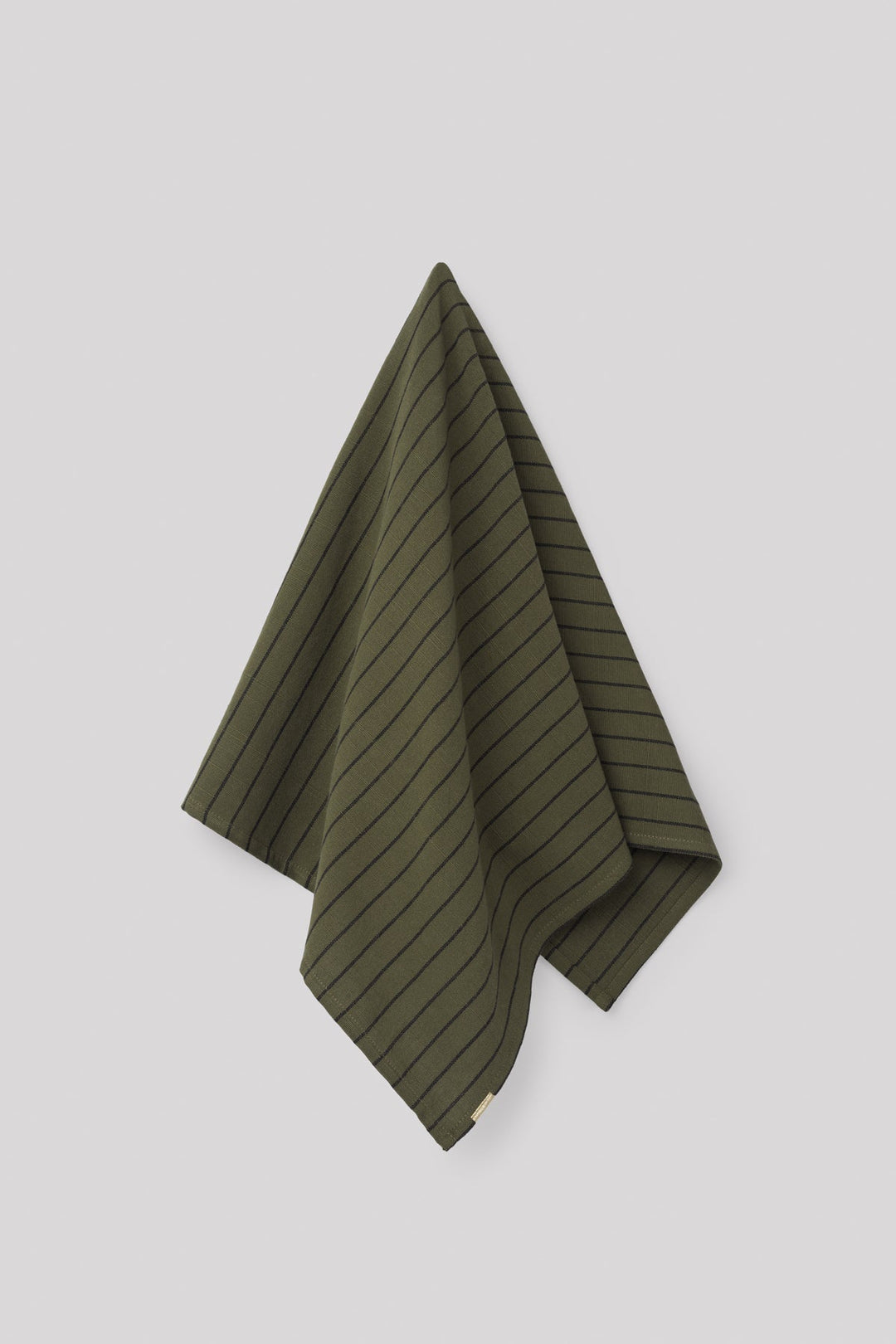 Green caper striped slub cotton tea towel