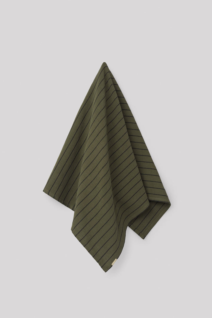 Green caper striped slub cotton tea towel
