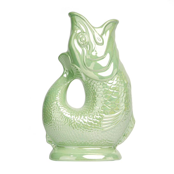 Authentic GlouGlou Fish Carafe | Gluggle Jug | Iridescent Pistachio Green