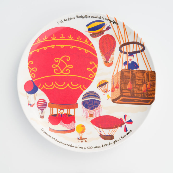 Assiette à dessert en mélamine illustration Invention de la Montgolfière
