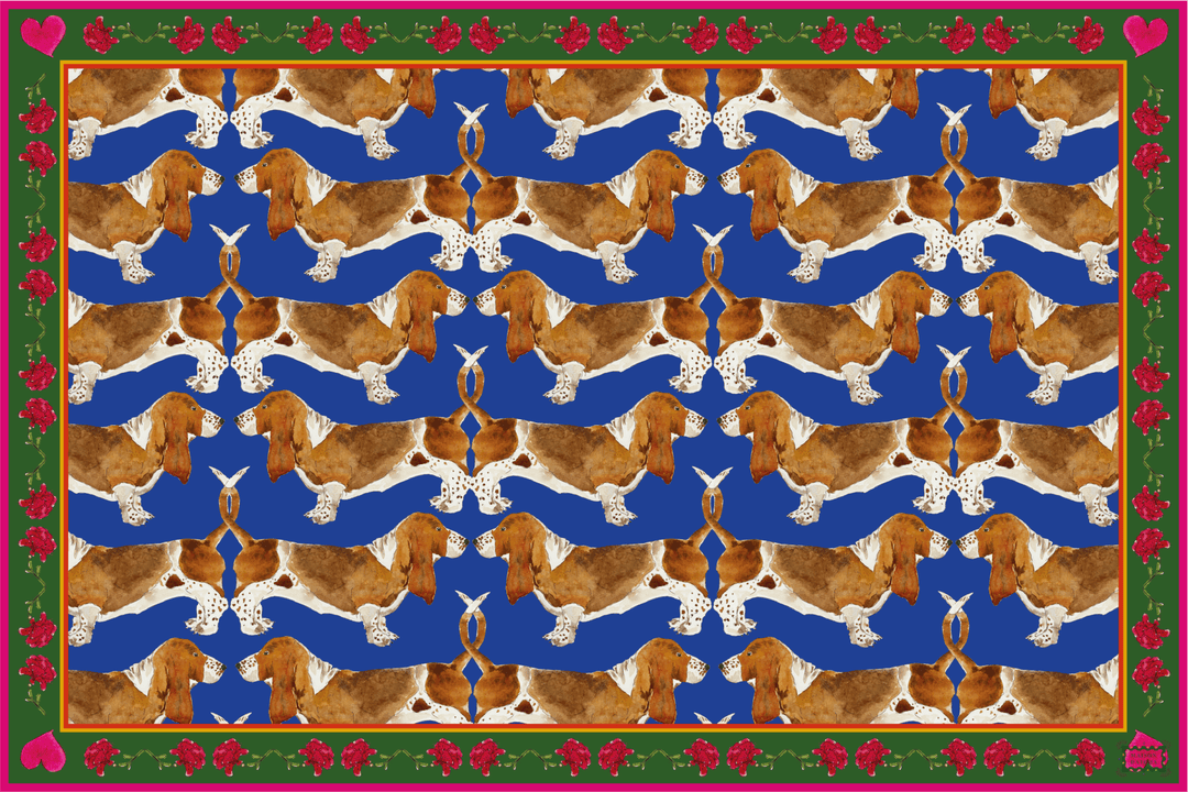 Sets de table - Tissu polyester - Motifs basset hound - Fond uni bleu Sets de table Maison Datcha