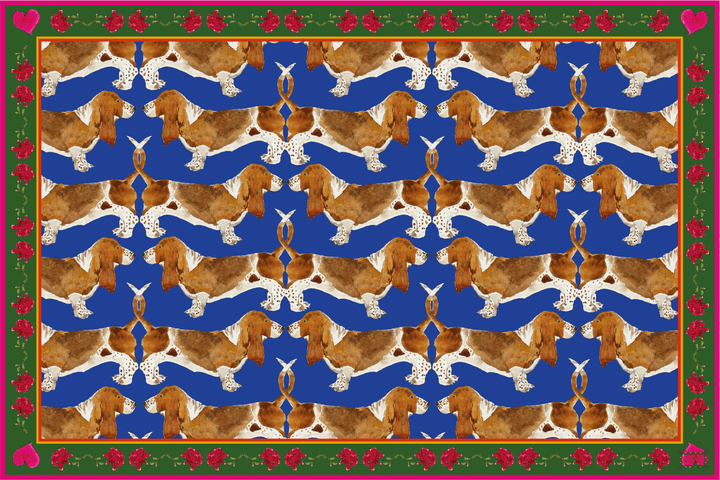 Sets de table - Tissu polyester - Motifs basset hound - Fond uni bleu Sets de table Maison Datcha