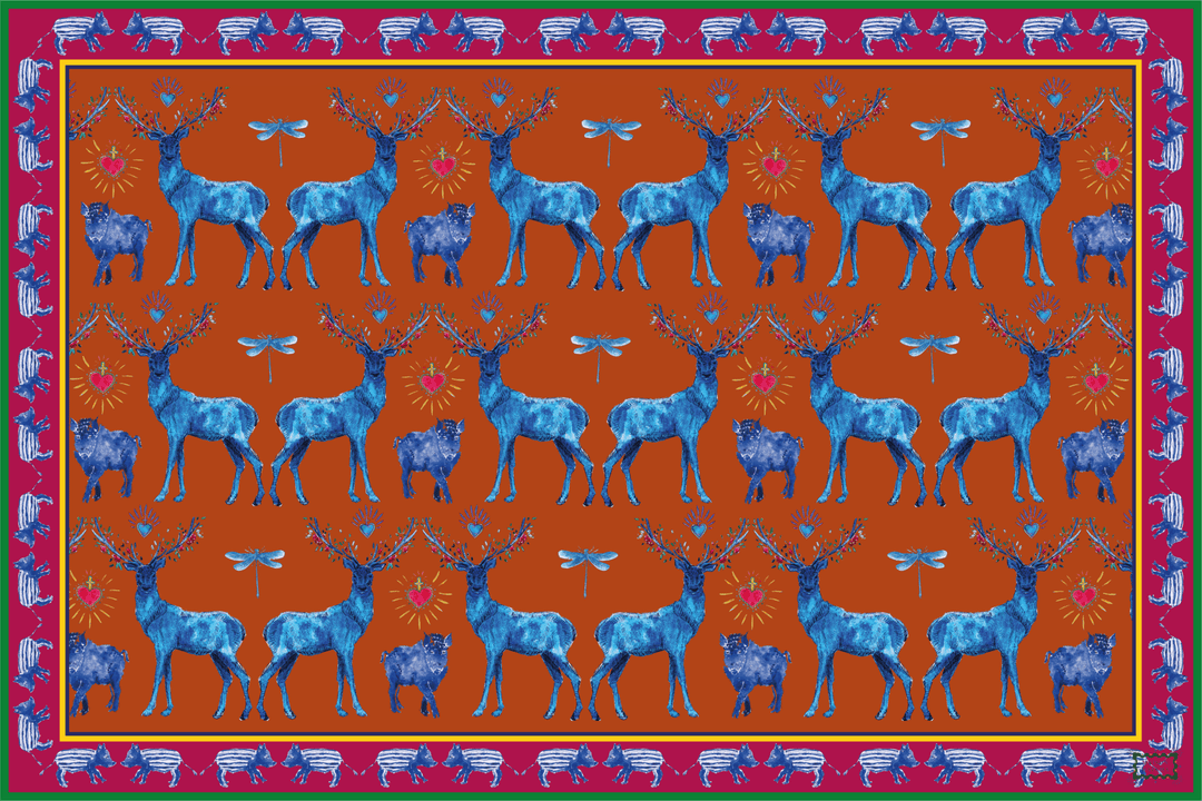Sets de table - Tissu polyester - Motifs cerfs et sangliers - Fond uni rouille Sets de table Maison Datcha