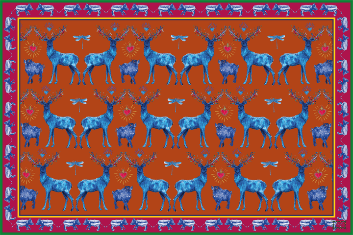Sets de table - Tissu polyester - Motifs cerfs et sangliers - Fond uni rouille Sets de table Maison Datcha