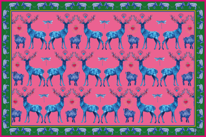 Sets de table - Tissu polyester - Motifs cerfs et sangliers - Fond uni rose Sets de table Maison Datcha