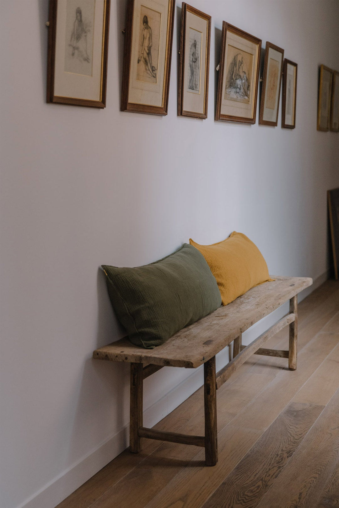 Large removable cushion in caper green double cotton gauze 45x90cm