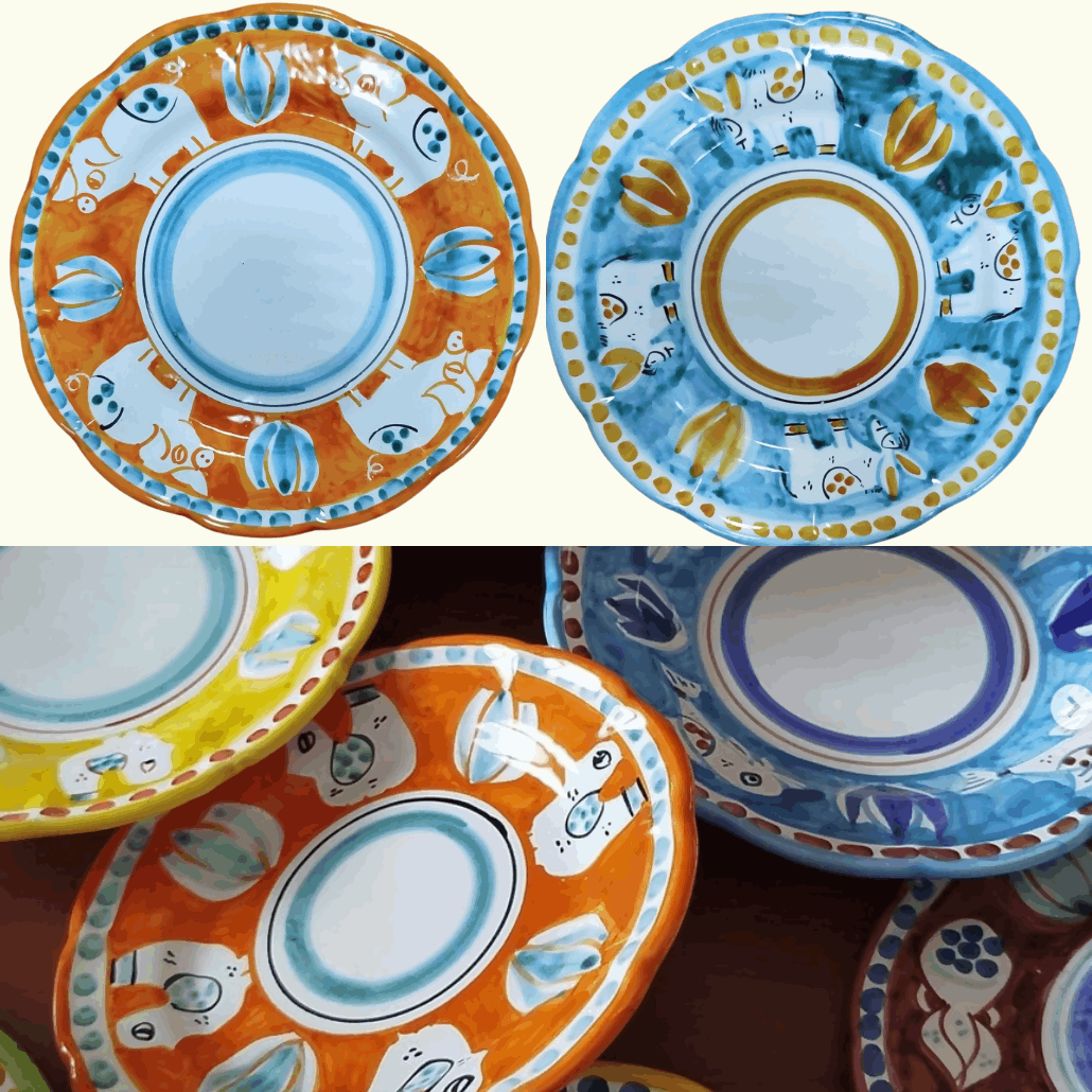 Lot d'assiettes à dessert en céramique italienne artisanale à mixer