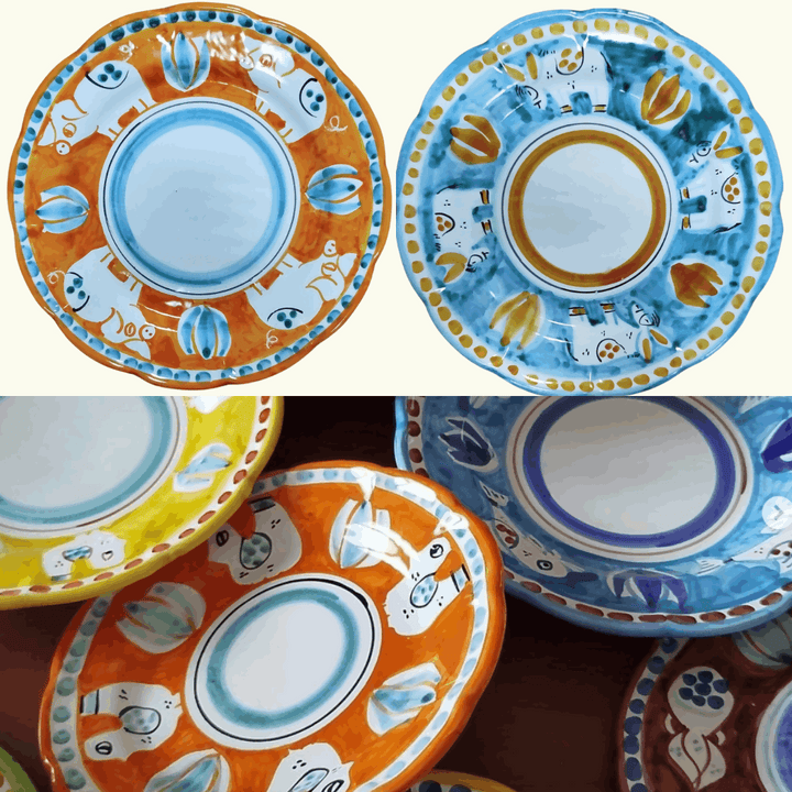 Lot d'assiettes à dessert en céramique italienne artisanale à mixer