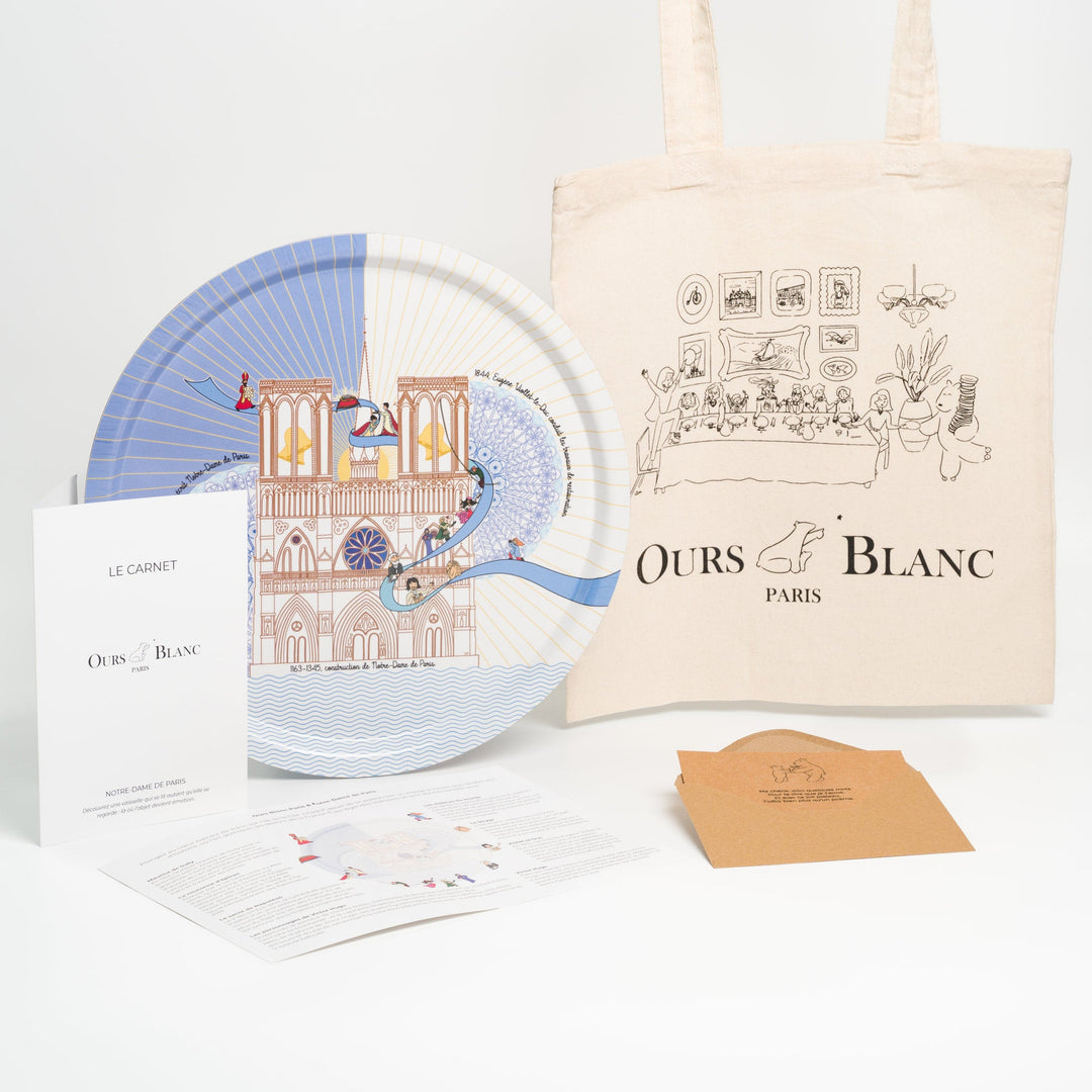 Coffret plateau en bois Notre-Dame, cadeau de manufacture haut de gamme.