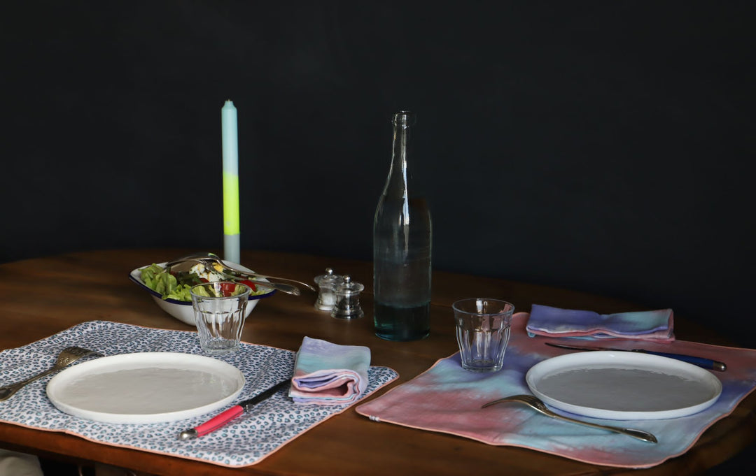 Set de table réversible motif Graou turquoise et tie and dye violet - Graou Bleu- Lot de 2