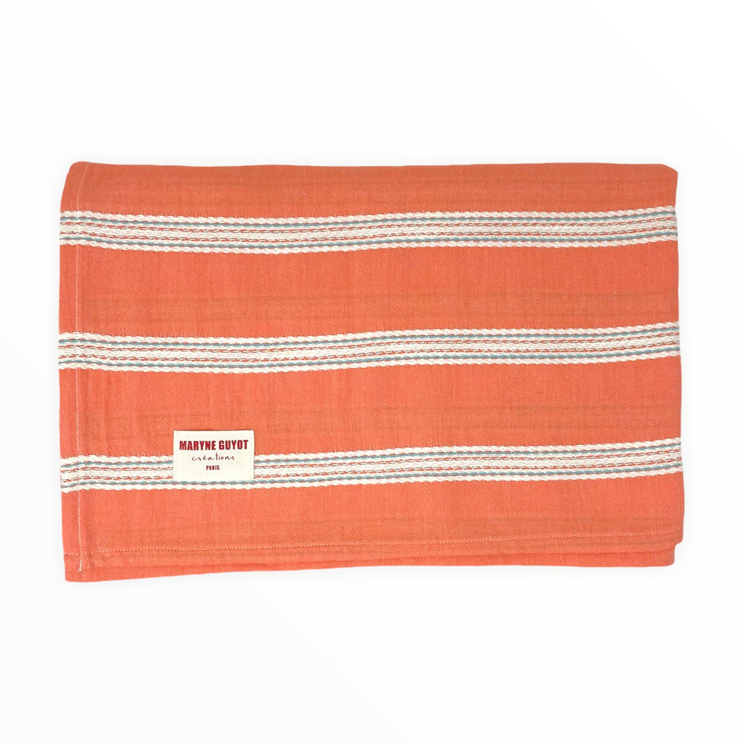 Nappe orange à lignes brodées - Orange rayée Nappes Maryne Guyot créations